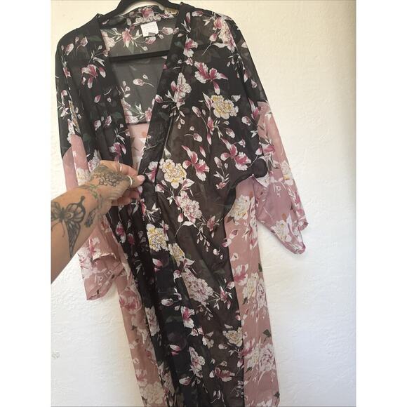 14th & Union Women’s Poncho Sheer black Floral Cardigan Fall Shawl, One Size OS - Picture 5 of 12